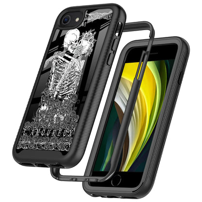 Skeleton Kissing Lovers Gothic Skull Tarot Design Compatible with iPhone SE Case,iPhone 7/8 Case for Boy Girl Luxury Shockproof Rugged Cover Dual Layer Soft Bumper Full-Body Protective Case